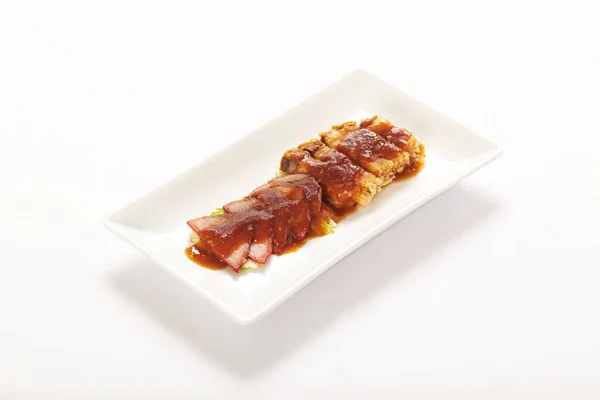 Poitrine Porc Rôti Oriental Rosée Char Avec Sauce Sauce Dans — Photo