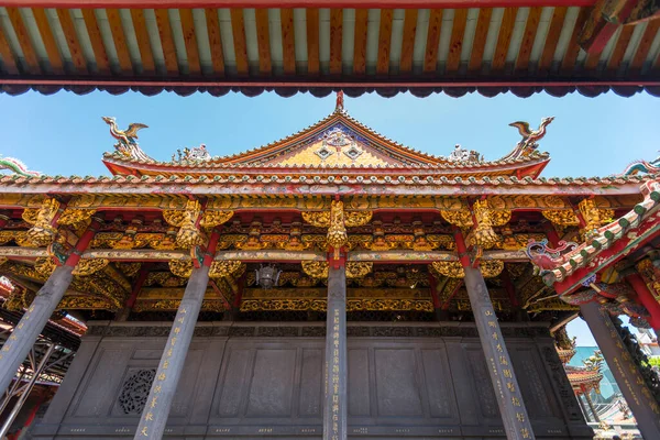 Gros Plan Détaillé Architecture Élaborée Temple Longshan Taipei Taiwan — Photo