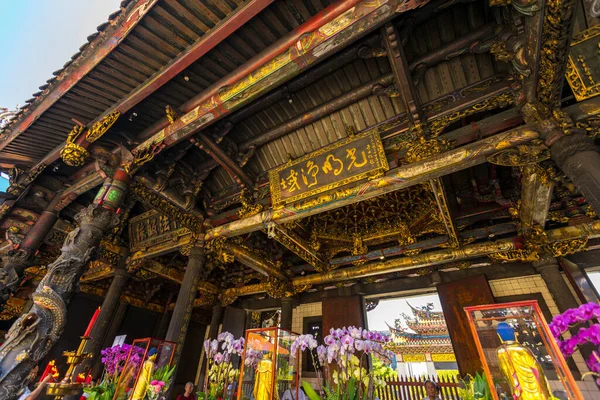 Közelkép Részletes Kidolgozott Építészet Longshan Temple Taipei Tajvan — Stock Fotó