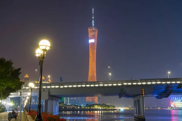Кантонская Телебашня Ночью Гуанчжоу Китай — стоковое фото