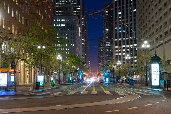 Market Street Avec Ses Lignes Tramway Ses Gratte Ciel Crépuscule — Photo