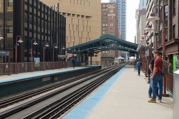 Vista Estación Tren Elevada Acercándose Chicago — Foto de Stock