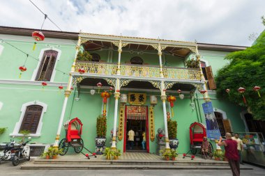 Penang, Malezya 'daki Pinang Peranakan Konağının dış görünüşü