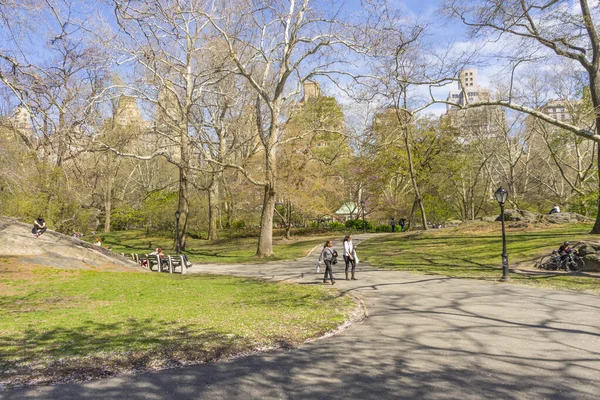 Emberek Jönnek Hogy Élvezze Tavaszi Időjárás Central Park New York — Stock Fotó