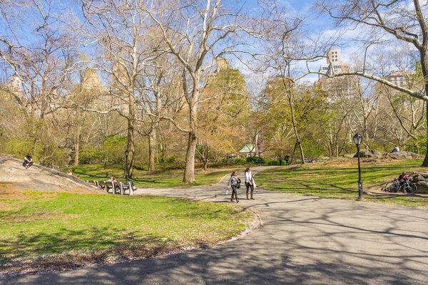 The People come to enjoy spring weather in Central Park in New York,USA