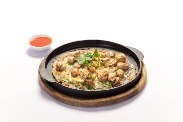 Thailändsk Mat Stekt Musselpannkaka Het Panna Eller Ostron Den Varma — Stockfoto