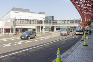 Bus stop at the New Chitose (Shin Chitose) Airport in winter in Hokkaido, Japan