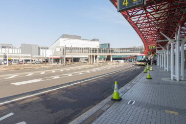 Bus stop at the New Chitose (Shin Chitose) Airport in winter in Hokkaido, Japan