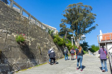 SAN FRANCISCO,CALIFORNIA - April 17,2018 : Many tourist walking in the Alcatraz Island in San Francisco on April 20,2018. The Alcatraz island was a federal prison from 1933 until 1963.