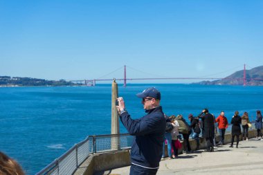 SAN FRANCISCO,CALIFORNIA - April 17,2018 : Many tourist walking in the Alcatraz Island in San Francisco on April 20,2018. The Alcatraz island was a federal prison from 1933 until 1963.