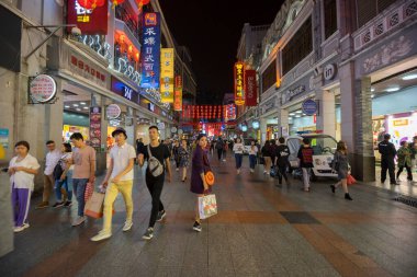 Guangzhou, China  October 23, 2018 : The Shang Xia Jiu commercial walking street at nightlight in Guangzhou, China on October 23, 2018.