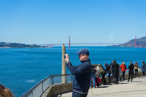 SAN FRANCISCO,CALIFORNIA - April 17,2018 : Many tourist walking in the Alcatraz Island in San Francisco on April 20,2018. The Alcatraz island was a federal prison from 1933 until 1963.