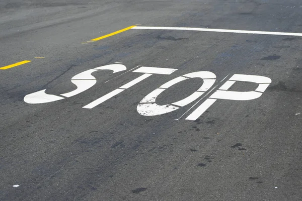Stop Sign Asphalt Painted Detail Road Street Sign — Fotografia de Stock