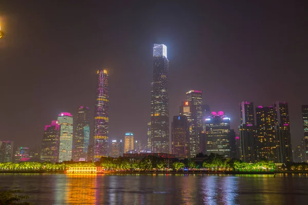 Guangzhou Τοπίο Πάνω Από Pearl River Φωτίζεται Νύχτα Στο Guangzhou — Φωτογραφία Αρχείου