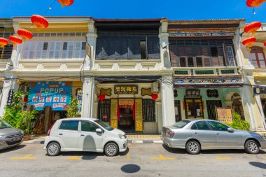 Penang, Malezya 'da Sun Yat Sen Müzesi önündeki sokak manzarası