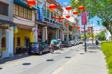 Penang, Malezya 'da Sun Yat Sen Müzesi önündeki sokak manzarası