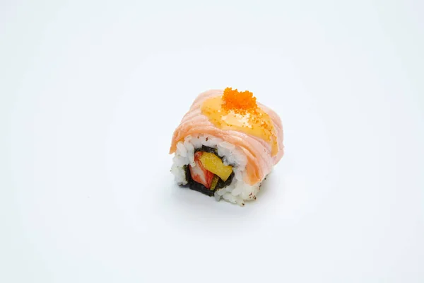 Ιαπωνικό Nigiri Sushi Sushi Rice Σολομό Απομονωμένο Λευκό Φόντο — Φωτογραφία Αρχείου