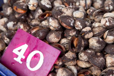 Sokak yemeklerinde taze deniz ürünleri pazarı 