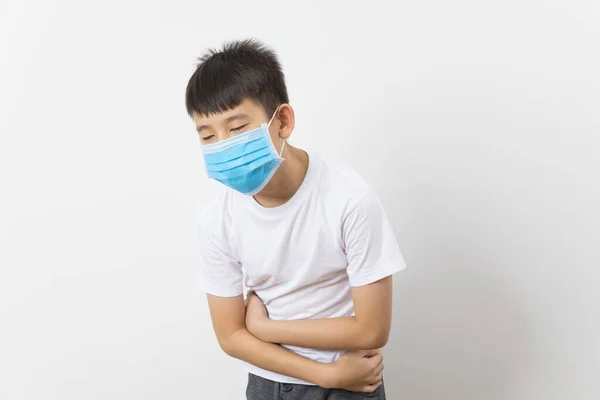 Asian Boy Wearing Mask White Background — Stockfoto