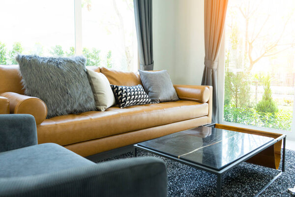 beautiful cushions on modern sofa