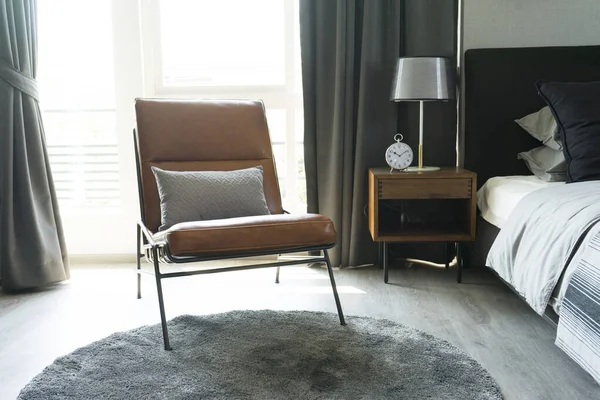Comfortable Leather Armchair Stands Bedroom Window — Stock Photo, Image
