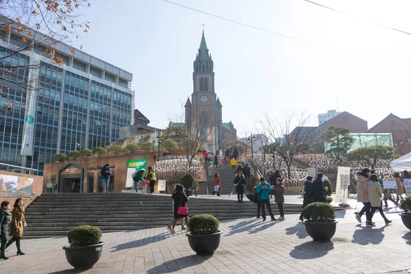 Seoul Corée Sud Décembre 2017 Des Gens Marchent Dans Cathédrale — Photo