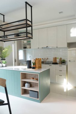 Modern iç tasarım. Mutfak, ev, ev aletleri. 