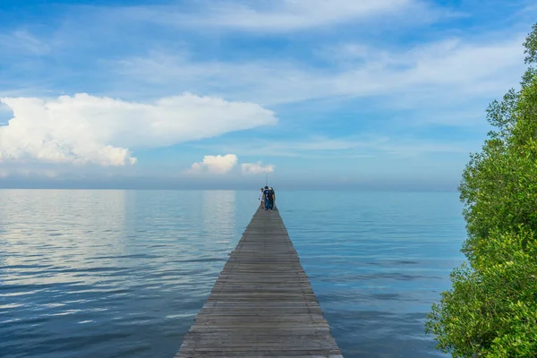 Phetchaburi Thaïlande Novembre 2018 Jetée Bois Belle Mer Bleue Laem — Photo