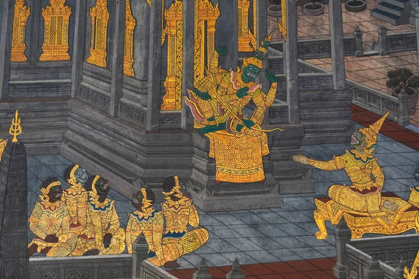 Bangkok Thaiföld Szeptember 2020 Részlet Thai Falfestmény Ramayana Történet Wat — Stock Fotó
