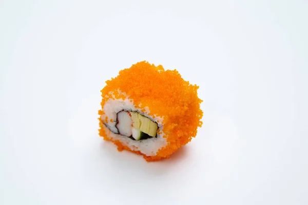 Sushi Rulle Med Lax Och Avokado Vit Bakgrund — Stockfoto