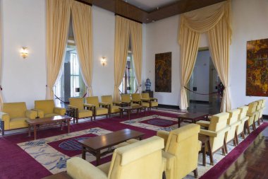 Ho Chi Minh, Vietnam - 17 Ekim 2019: Ho Chi Minh City, Vietnam 'daki Bağımsızlık Sarayı' ndaki yemek odası