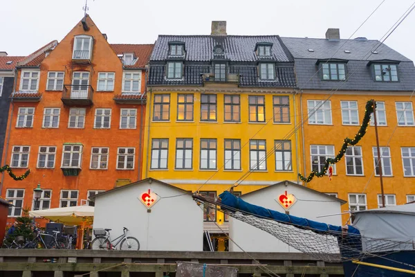 Красочные Фасады Набережной Нюхавн Вдоль Канала Нюхавн Копенгагене Дания — стоковое фото
