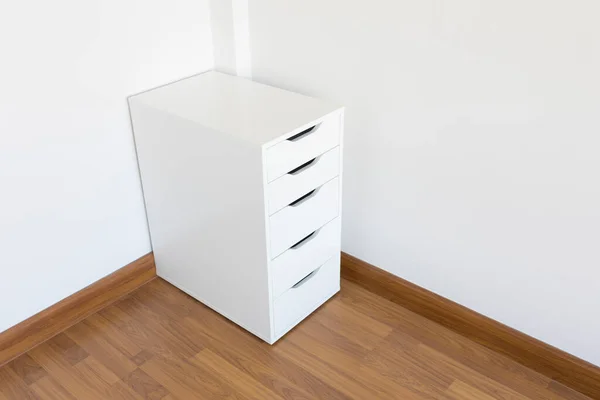 White Modern Cabinet Wood Floor White Room — Stock Photo, Image