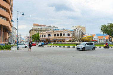 Penang, Malezya - 13 Şubat 2019: Georgetown şehir merkezindeki Jubilee Saat Kulesi, Penang, Malezya