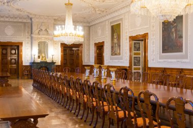 Kopenhag, Danimarka - 26 Kasım 2019: Kopenhag, Danimarka 'daki Christiansborg Sarayı' nın iç görünümü