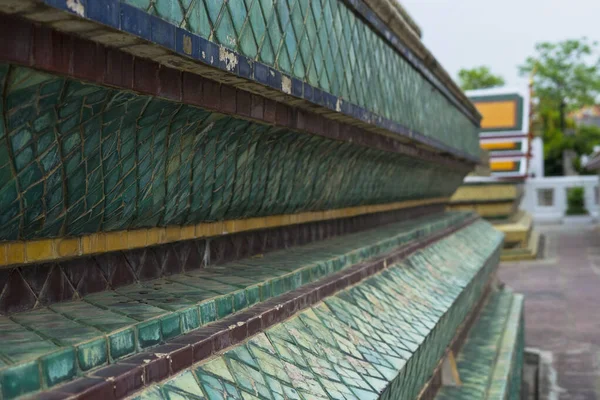 Detalle Azulejos Verdes Wat Pho Bangkok Tailandia — Foto de Stock