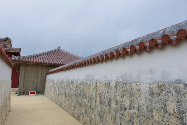 Detailaufnahme Der Wand Und Dacharchitektur Der Shuri Burg Okinawa Japan — Stockfoto