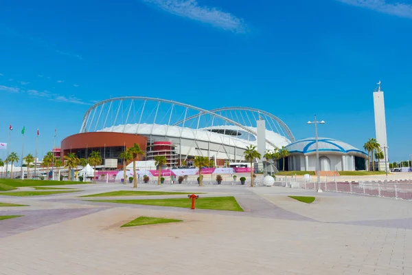 Doha Qatar Noiembrie 2019 Intrarea Stadionului Național Khalifa Împotriva Cerului — Fotografie, imagine de stoc