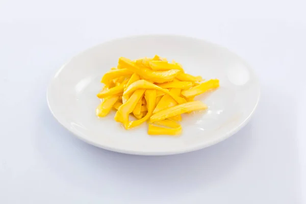 Κομμένο Φρούτο Jack Ένα Πιάτο Που Απομονώνεται Λευκό Φόντο — Φωτογραφία Αρχείου