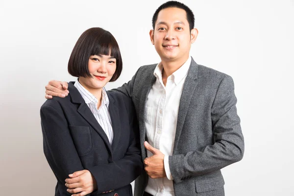 Two Asian Young Businesspeople Standing Together Two Asian Man Woman — Stock Photo, Image