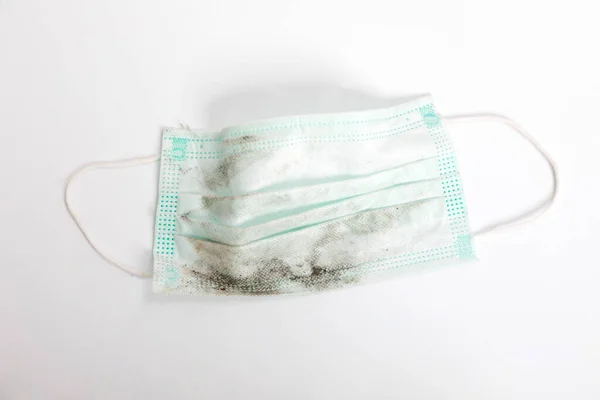 Used Protective Face Masks White Background Medical Waste Concept — 스톡 사진