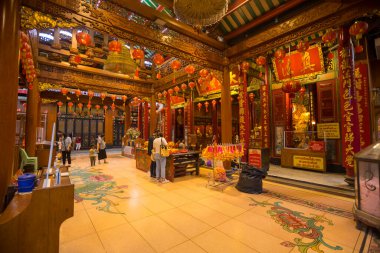 Bangkok, Tayland 'da Wat Mangkon Kamalawat (Wat Leng Noei Yi) iç görünümü