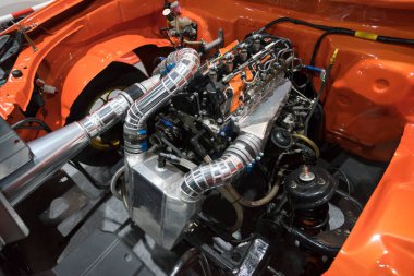 Bangkok, Tayland - 8 Aralık 2020: 8 Aralık 2020 'de Tayland' ın Bangkok kentinde Nissan X-Patikası dizel motorunun yakın görüntüsü.