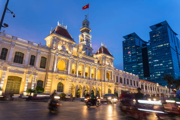 Chi Minh Wietnam Października 2019 Piękne Wieczorne Światła Ludowego Komitetu — Zdjęcie stockowe