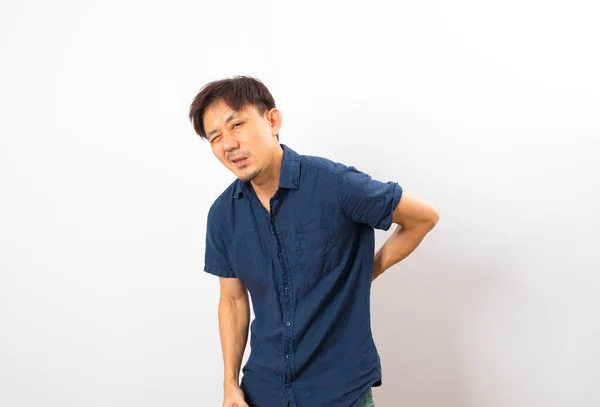 Middle Aged Asian Man Suffering Back Pain — Stock Photo, Image