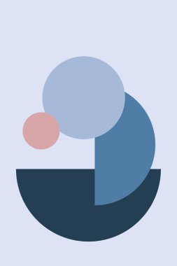 Moda Bauhaus modeli. Bauhaus posteri. Mavi ve pembe geometrik soyut çember şekilleri.