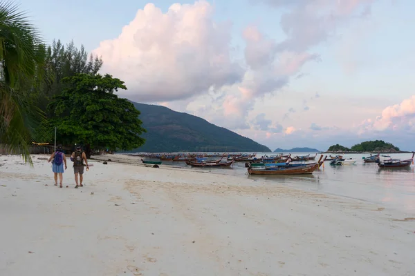 Sunset Small Harbor Long Tail Boats Lipe Island Thailand — Stock Fotó