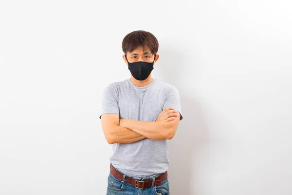 Middle Aged Asian Man Wearing Mask Protect Covid — Stock Photo, Image