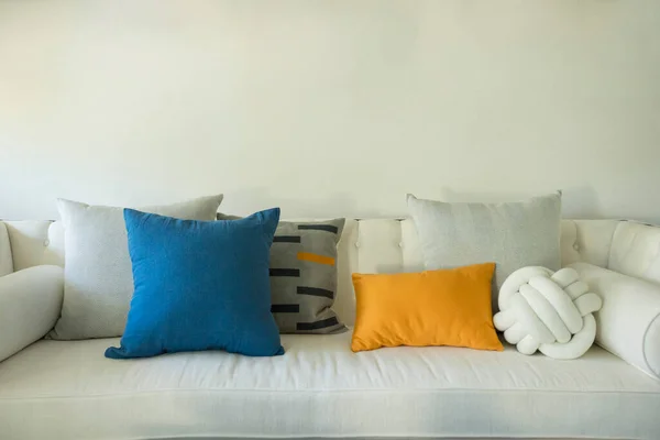 White Sofa Colorful Pillows — Stock Photo, Image