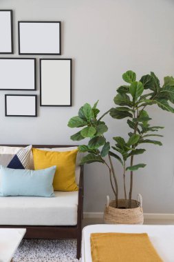 Kanepe ve bitkilerle modern iç mekan